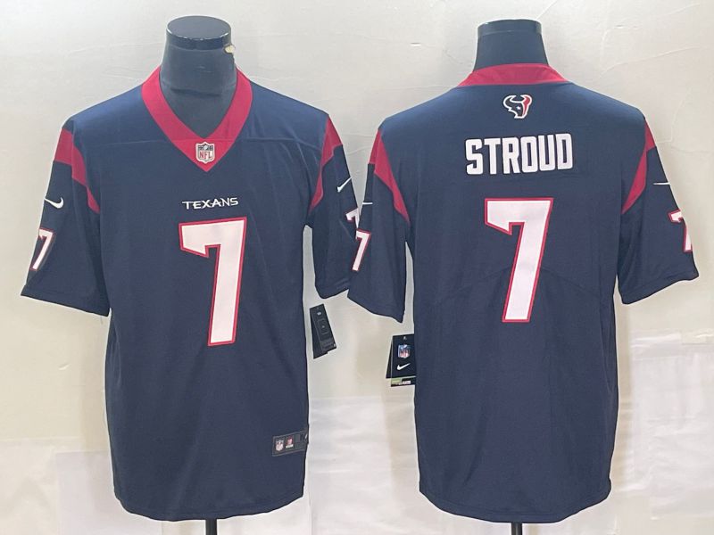 Men Houston Texans 7 Stroud Blue 2023 Nike Vapor Limited NFL Jersey style 1